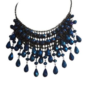 Macy's Gorgeous Deep Blue Iridescent Crystal Necklace & Bracelet Set